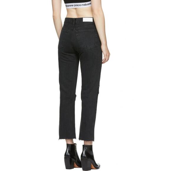 RE/DONE Women's Originals Stove Pipe Jeans 0/25 Washed Black Ripped Knee NWT - Picture 3 of 9